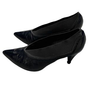 Y2K 10.5 Disiena Black Women's Leather Kitten Heels Made In Italy Formal Shoes